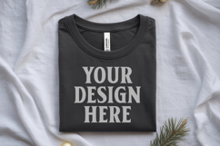 Christmas Bella Canvas 3001 Black Folded Tshirt Mckup Product Image 1