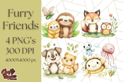 Cute Animal Friends Clipart PNG, Whimsical Spring Animal Duo Product Image 1