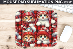 Watercolor Cat Mouse Pad Sublimation - Christmas PNG Design Product Image 1