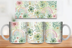 Soft Rainbow Clover Floral Mug Wrap PNG Sublimation Design Product Image 1