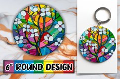 Stained Glass Keychain Colorful Tree Round Design Product Image 1