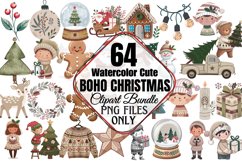 Cute Boho Christmas Watercolor Clipart Bundle Product Image 1