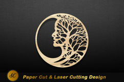 Woman tree profile circular wood art branches leaves Laser Product Image 1