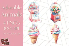 Pastel Sweet Treats Clipart, Ice Cream, Cakes, Donuts Png Product Image 1