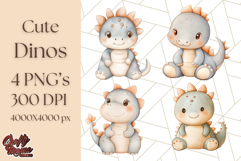 Cute Pastel Dinosaur Clipart PNG for Nursery Art, Baby Decor Product Image 1