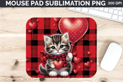 Watercolor Cat Mouse Pad Sublimation - Valentines PNG Design Product Image 1