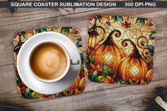 Pumpkin Coaster Sublimation, Halloween Coaster PNG Design Product Image 1