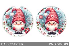 Cute Gnome Car Coaster. Christmas Car Coaster Sublimation Product Image 1