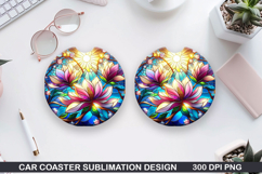 Flower Car Coaster Sublimation| Summer Coaster PNG Design Product Image 1
