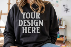 Black Gildan 18000 Crewnwck Sweatshirt Mockup, gildan 18000 Product Image 1