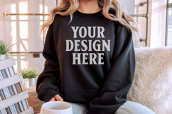 Gildan 18000 Black Mockup , Crewneck Sweatshirt Boho Mock-up Product Image 1