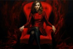 Elegant woman on red armchair with abstract background Product Image 1