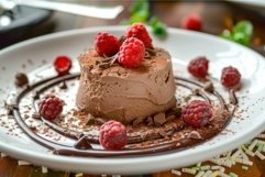 Decadent chocolate mousse with fresh raspberries Product Image 1