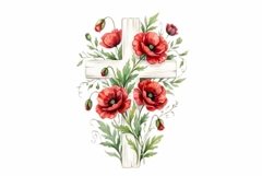 Cross with red poppies Memorial Day Clipart Product Image 1