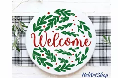 Welcome Christmas Sign Svg, Holly Wreath Svg Product Image 1