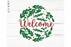 Welcome Christmas Sign Svg, Holly Wreath Svg Product Image 2