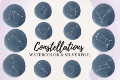 Star Sign Watercolor 12 Constellations Silver Navy Elements Product Image 1