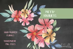 Bouquets Watercolor Floral Pink Whirl Flowers Peach Leaves Product Image 4