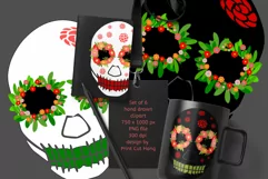 Hand Drawn Sugar Skulls ClipArt Set of 6 PNG Files Product Image 1