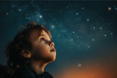 Child gazing at starry night sky Product Image 1