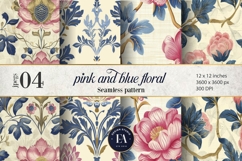 Vintage Pink and Blue Floral Pattern | Ornamental Flowers Product Image 1