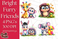 Cute Animal Friends Clipart PNG, Bright Spring Animal Duos Product Image 1