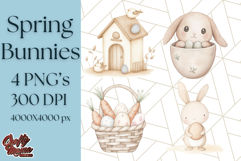 Spring Bunnies PNG Watercolor Bunny Clipart, Pastel Easter Product Image 1