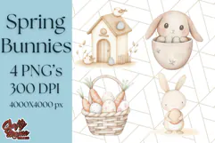 Spring Bunnies PNG Watercolor Bunny Clipart, Pastel Easter Product Image 1