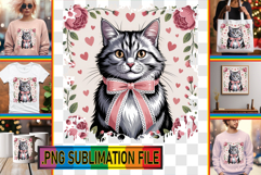 Cheerful Tote Bag Designs PNG, Valentines Cat Product Image 1