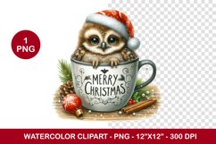 png watercolor clipart - baby owl in the mug Product Image 1