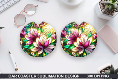Flower Car Coaster Sublimation| Summer Coaster PNG Design Product Image 1