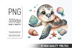 Summer Cute Turtle Clipart | Sublimation Clipart PNG File Product Image 1