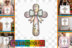 Dazzling Tote Bag Designs PNG, Cross and Bow Product Image 1