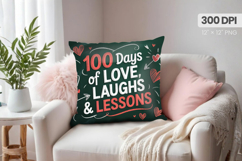 100 days of school Pillow Design, Teacher PNG Sublimation Product Image 1