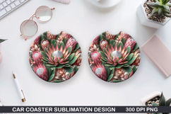 Flowers Car Coaster Sublimation| Flowers Coaster PNG Design Product Image 1