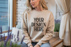 Sand Gildan 18000 Sweatshirt Model Mockups, Product Image 1