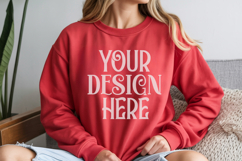 Red Gildan 18000 Mockup, Sweatshirt Crewneck Mockups Product Image 1