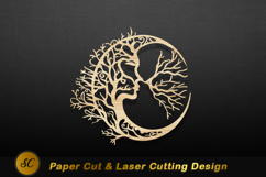 Wooden tree faces crescent moon image Laser cut Product Image 1