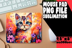 Cute Kitty with Floral Mouse Pad Sublimation PNG Product Image 1