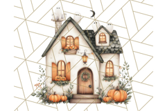 Watercolor Halloween Cottage Clipart, Ghosts &amp; Pumpkins Png Product Image 5