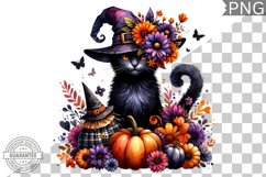 Halloween Cat Flowers Sublimation - Clipart PNG Design Product Image 1
