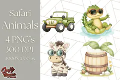 Jungle Safari Animals PNG Cute Pastel Wild Animal Clipart Product Image 1