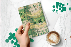 Green Shamrock Hearts Gold Greeting Card PNG Sublimation Des Product Image 1