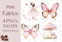 Pastel Pink Fairy Garden Clipart, Enchanted Cottagecore Png Product Image 1