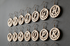 Alphabet Initial Earrings Laser Cut Template Wooden Monogram Product Image 2