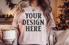 Bella Canvas 3001 Heather Peach Christmas Shirt Mockup, Tran Product Image 1