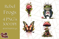 Floral Punk Frogs PNG - Neon Reble Grunge Amphibians Clipart Product Image 1
