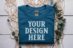 Carolina Blue Gildan 5000 Flat Lay Tshirt Mockup, G5000 mock Product Image 1