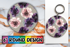 Whimsical Round Keychain Sublimation, Flower Pattern Product Image 1