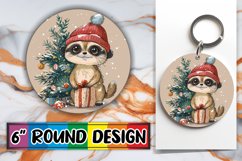 Winter Watercolor Animals Sublimation Round Design Keychain Product Image 1